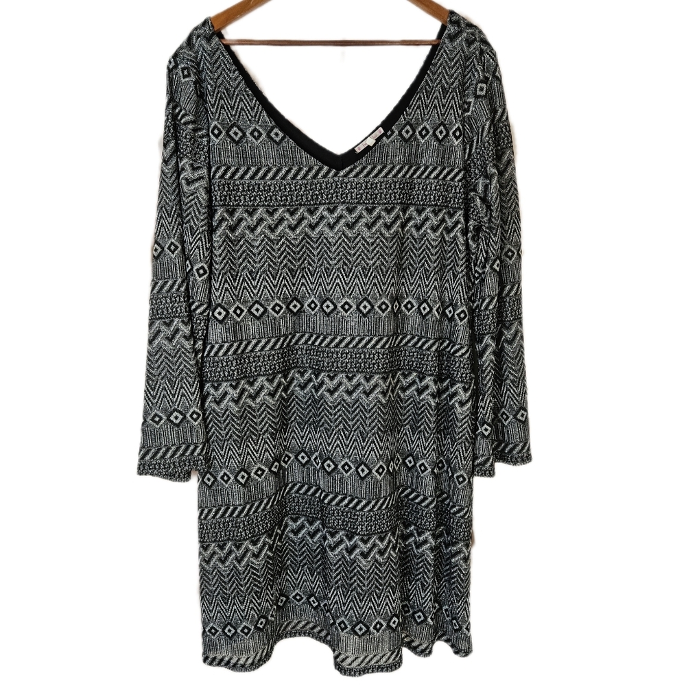 free 2 luv Boho Flowy Bell Sleeve Dress Women's 2X Silver Metallic Witchy Glam